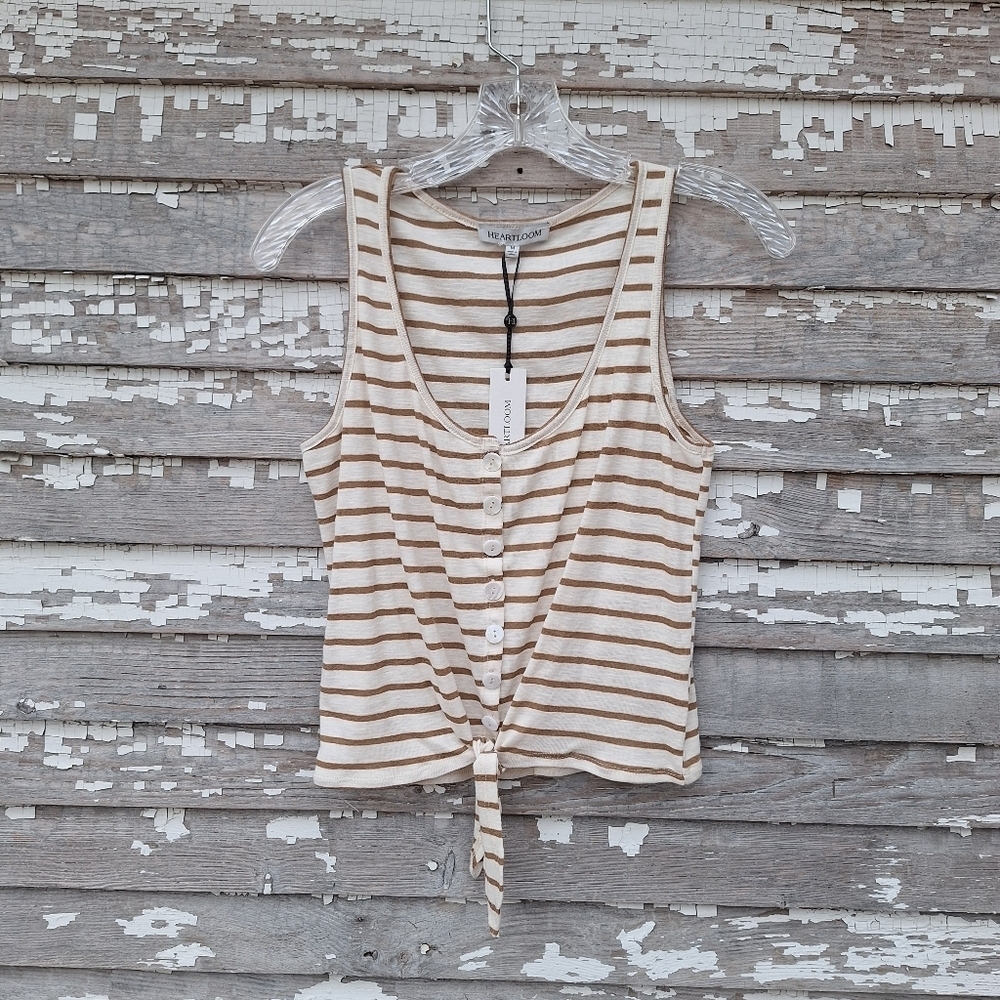 Heartloom Striped Beige and White Tank Top Size Medium NWT